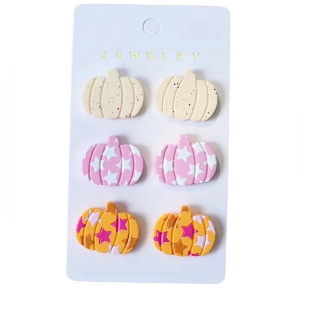 Festive Acrylic Pumpkin Earrings ~ Set of 3